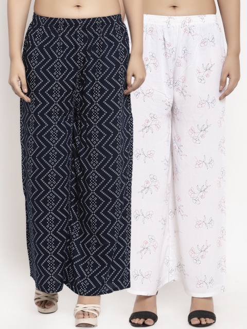 

KLOTTHE Women Pack Of 2 Printed Straight Palazzos, Navy blue