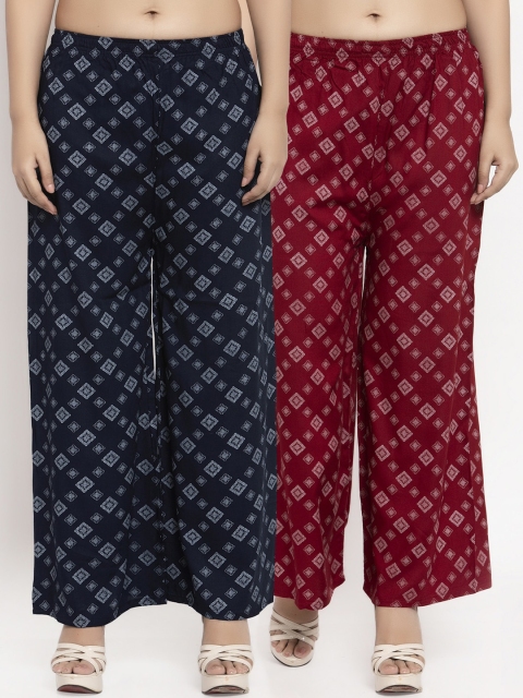 

KLOTTHE Women Pack Of 2 Printed Straight Palazzos, Maroon