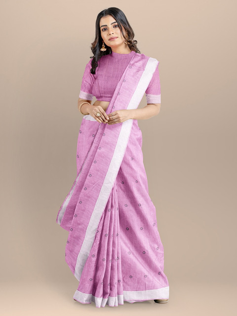

BharatSthali Pink Pure Cotton Woven Design Handloom Jamdani Saree