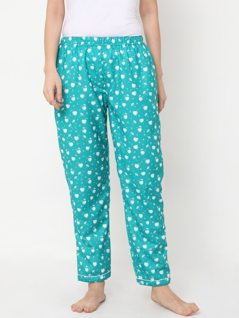 

FashionRack Women Turquoise Blue & White Printed Lounge Pants