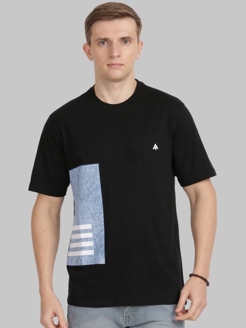 

ANTHEM Men Black Striped Round Neck T-shirt
