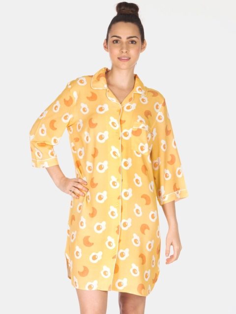 

Smugglerz Women Yellow & Orange Printed Sleep Shirt