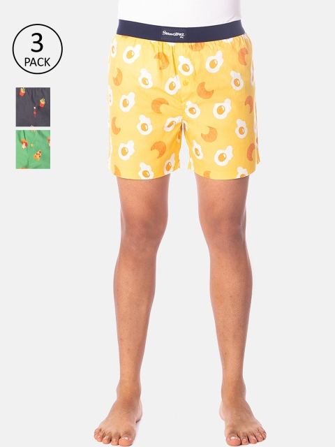

Smugglerz Men Pack Of 3 Printed Pure Cotton Boxers, Yellow