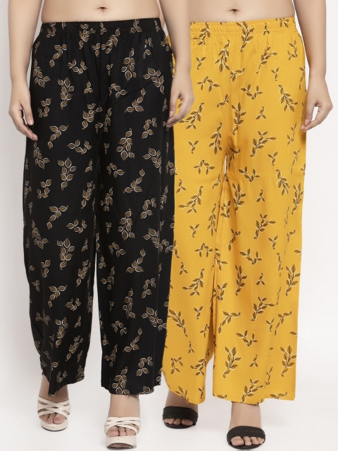 

KLOTTHE Women Pack Of 2 Black & Yellow Printed Palazzos