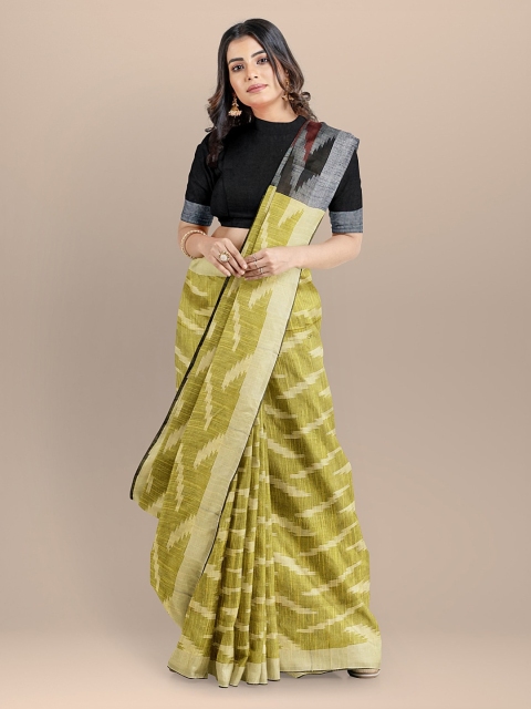 

BharatSthali Green Pure Cotton Woven Design Handloom Ikat Saree