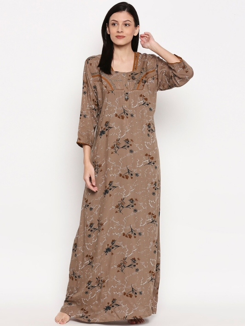 XIN Women Brown Floral-Print Nightdress
