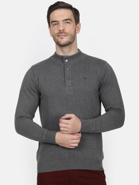 

Monte Carlo Men Grey Solid Pullover Sweater