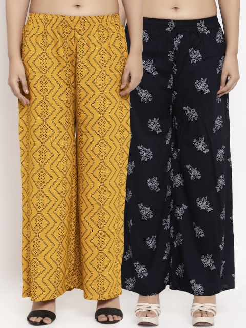 

KLOTTHE Women Pack Of 2 Navy Blue & Yellow Printed Straight Palazzos