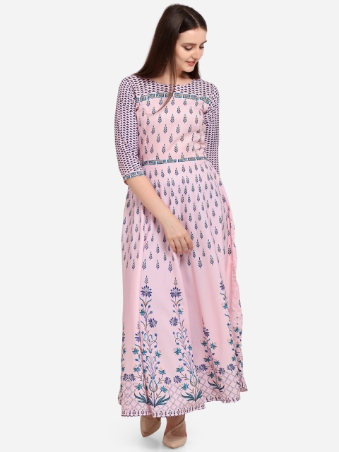 

PURVAJA Women Pink & Blue Printed Anarkali Kurta