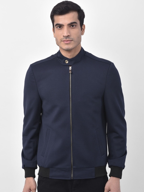 

LUXURAZI Men Navy Blue Solid Bomber