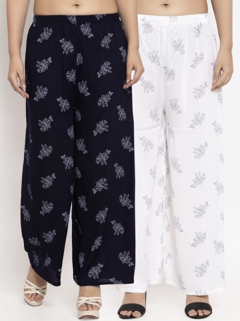 

KLOTTHE Women Pack Of 2 Printed Straight Palazzos, Black