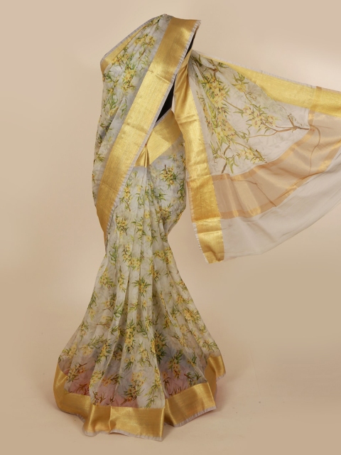

Pothys Grey Jute Silk Printed Tussar Saree