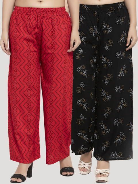 

KLOTTHE Women Pack Of 2 Red & Black Printed Palazzos