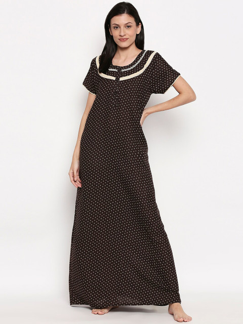 

XIN Women Brown & Beige Printed Maxi Nightdress