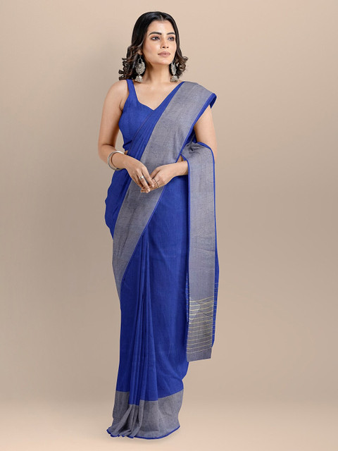 

BharatSthali Blue Pure Silk Solid Muga Sustainable Saree