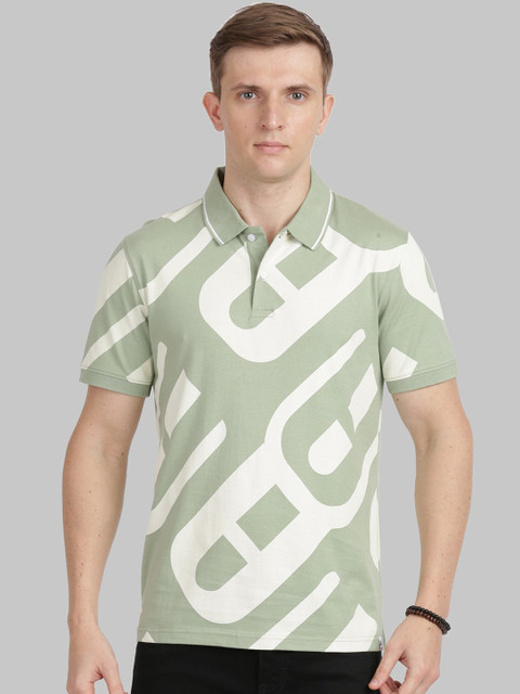 

ANTHEM Men Olive Green Printed Polo Collar T-shirt