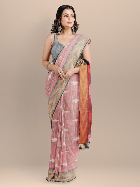 

BharatSthali Peach-Coloured Pure Cotton Woven Design Ikat Saree