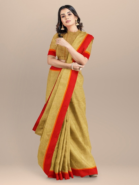 

BharatSthali Mustard Pure Linen Woven Design Handloom Bhagalpuri Sustainable Saree