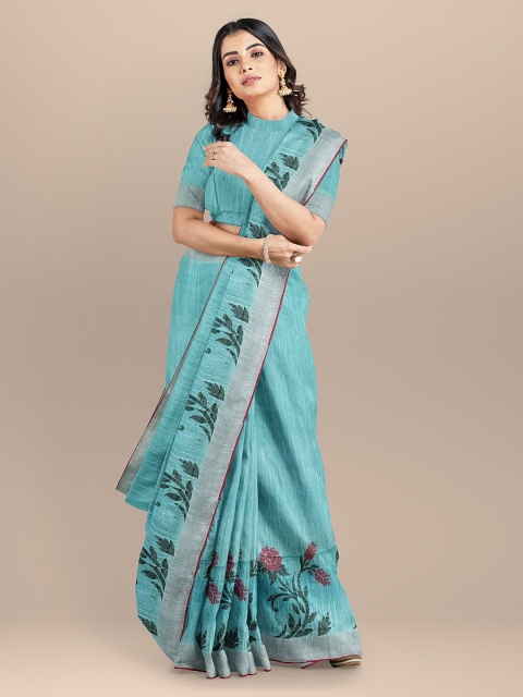 

BharatSthali Blue Cotton Solid Jamdani Saree