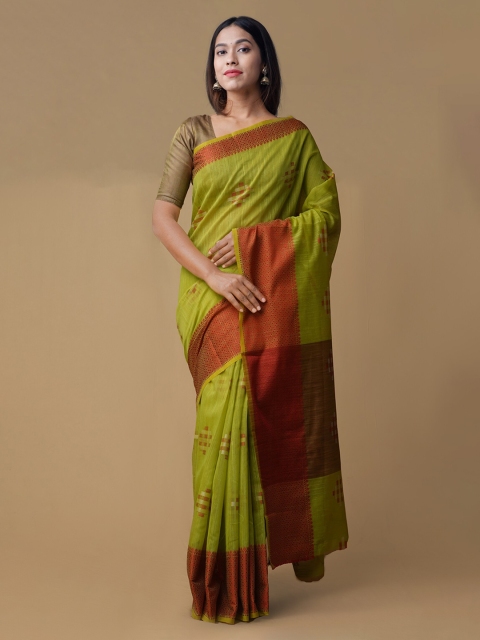 

Unnati Silks Green Silk Cotton Woven Design Jamdani Saree