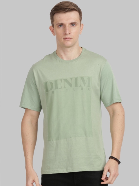 

ANTHEM Men Olive Green Self Design Round Neck T-shirt