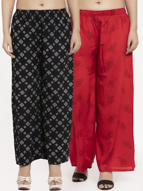 

KLOTTHE Women Pack Of 2 Printed Straight Palazzos, Red