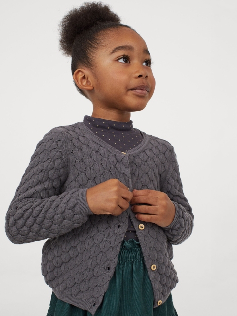 

H&M Girls Grey Textured-Knit Cardigan