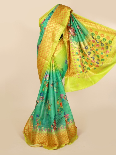 

Pothys Green & Yellow Jute Silk Printed Tussar Saree