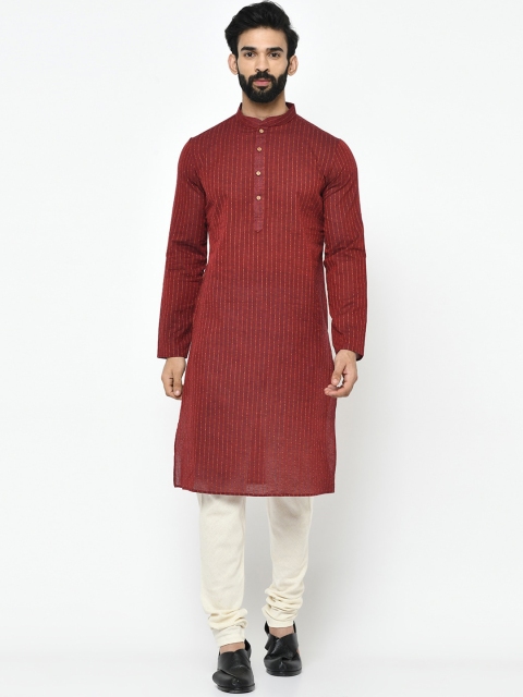 

Vartah Men Handloom Maroon Kurta Set