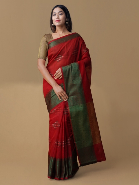 

Unnati Silks Red Checked Jamdani Saree