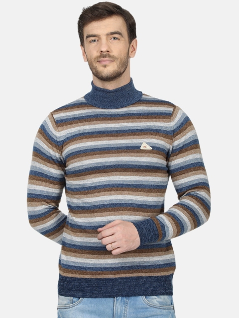 

Monte Carlo Men Blue & Brown Striped Pullover Sweater