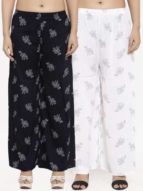 

KLOTTHE Women Pack Of 2 Printed Straight Palazzos, White