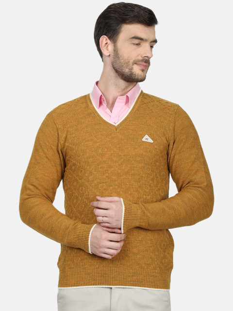 

Monte Carlo Men Mustard Yellow Self-Design Sweater