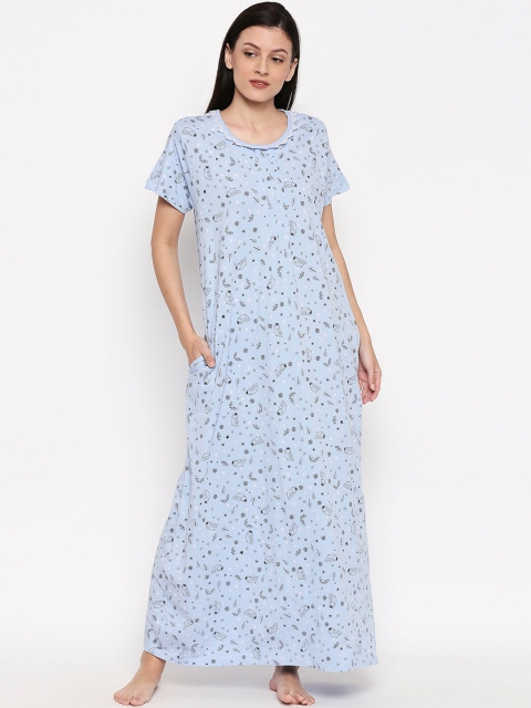 

XIN Women Blue & Black Printed Nightdress