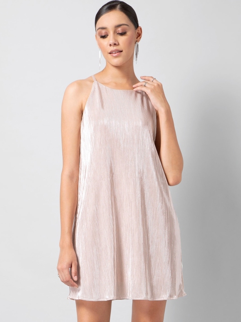 

FabAlley Women Pink Solid Pleated A-Line Dress