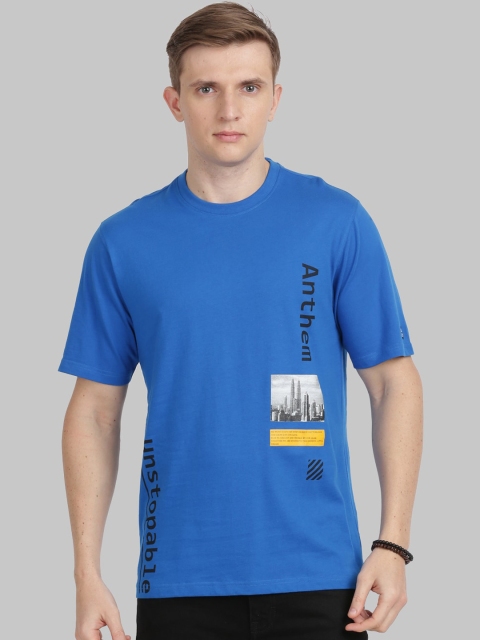 

ANTHEM Men Blue Printed Round Neck T-shirt