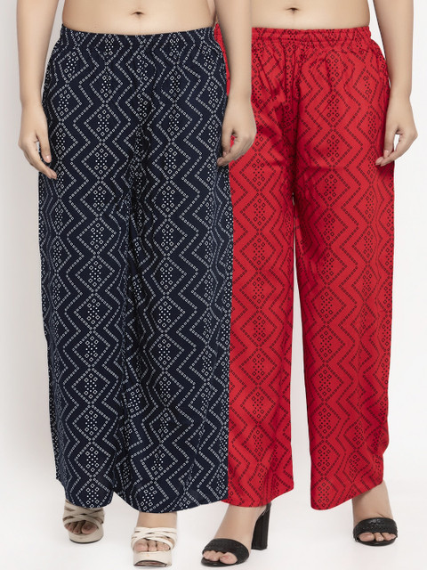 

KLOTTHE Women Pack Of 2 Printed Straight Palazzos, Navy blue