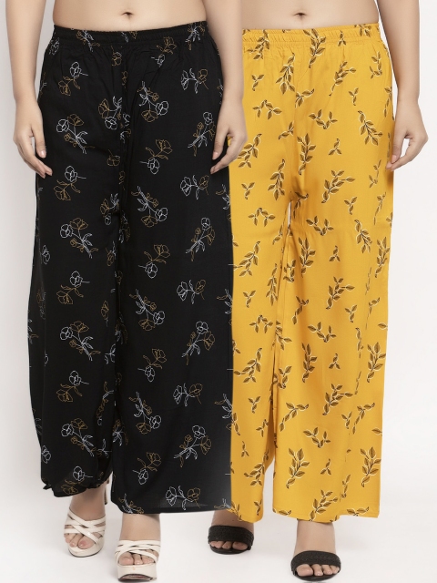 

KLOTTHE Women Pack Of 2 Black & Yellow Printed Straight Palazzos