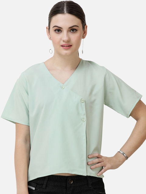 

DECHEN Women Green Slim Fit Solid Casual Shirt