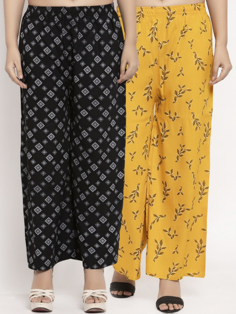

KLOTTHE Women Pack Of 2 Printed Straight Palazzos, Black