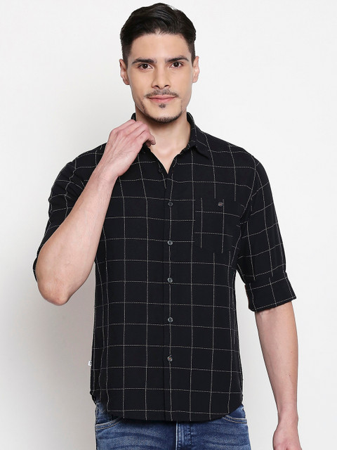 

Mufti Men Black Slim Fit Checked Casual Shirt
