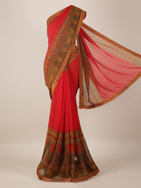 

Pothys Red & Green Poly Georgette Printed Saree