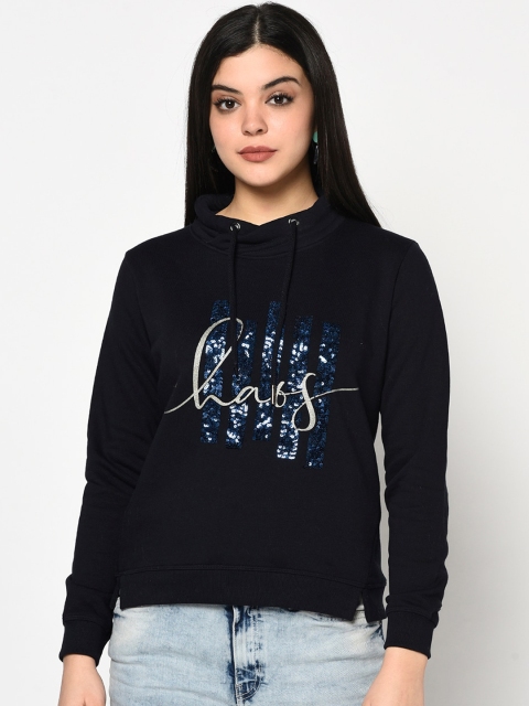

METTLE Women Navy Blue Printed Sweatshirt