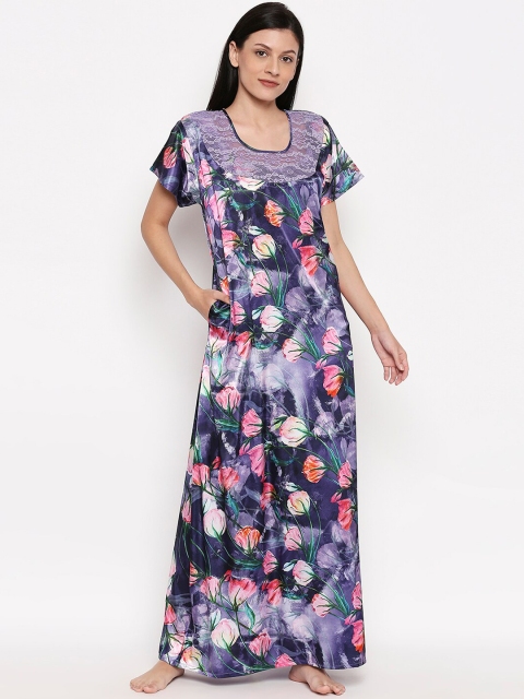 

XIN Women Purple & Pink Printed Maxi Nightdress