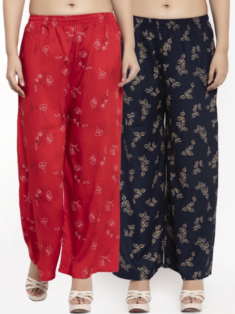 

KLOTTHE Women Pack Of 2 Printed Straight Palazzos, Red