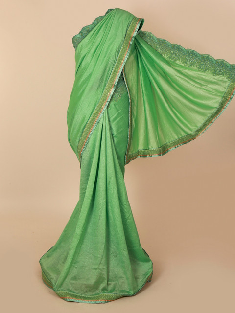 

Pothys Green Solid Pure Georgette Saree