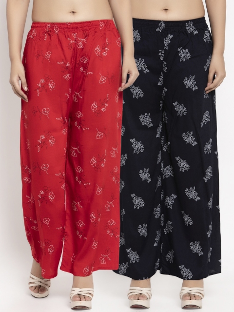 

KLOTTHE Women Pack Of 2 Red & Black Printed Straight Palazzos
