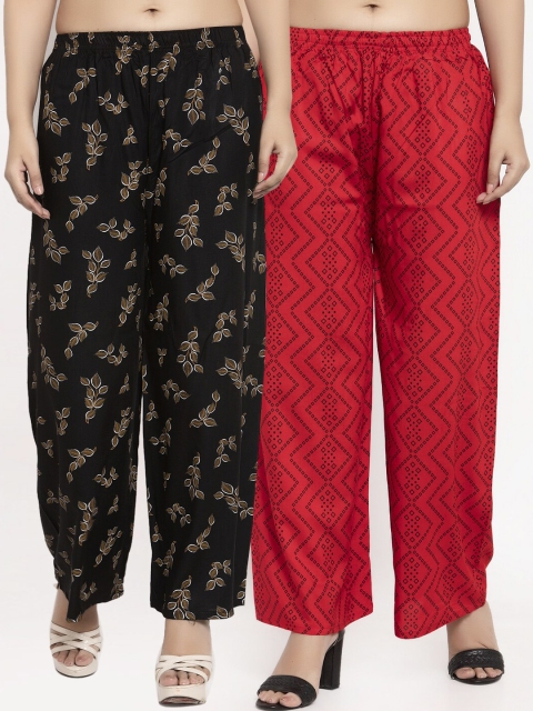 

KLOTTHE Women Pack Of 2 Printed Straight Palazzos, Red