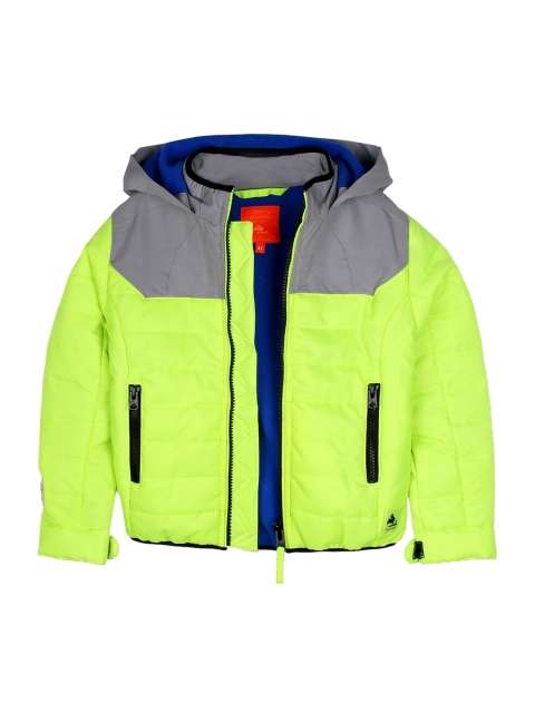 

Cherry Crumble Boys Grey and Lime Green Solid Padded Jacket