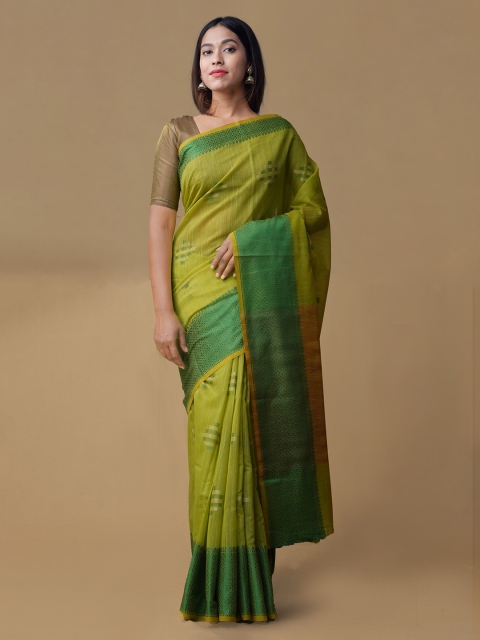 

Unnati Silks Green Silk Cotton Woven Design Jamdani Saree
